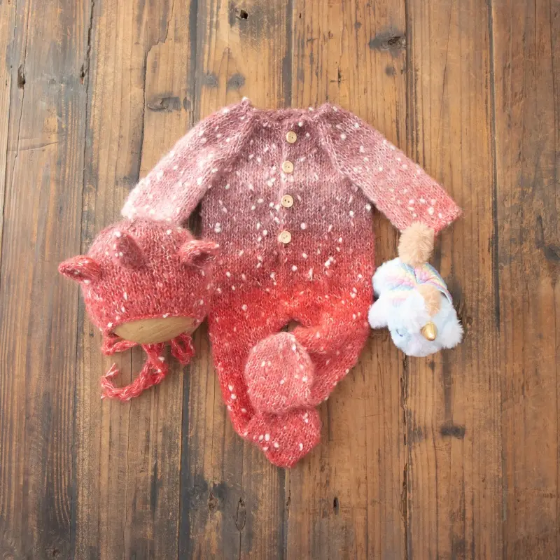 Handmade Knitted Alpaca Outfit Hat Set - Newborn Photography Props - Image 4